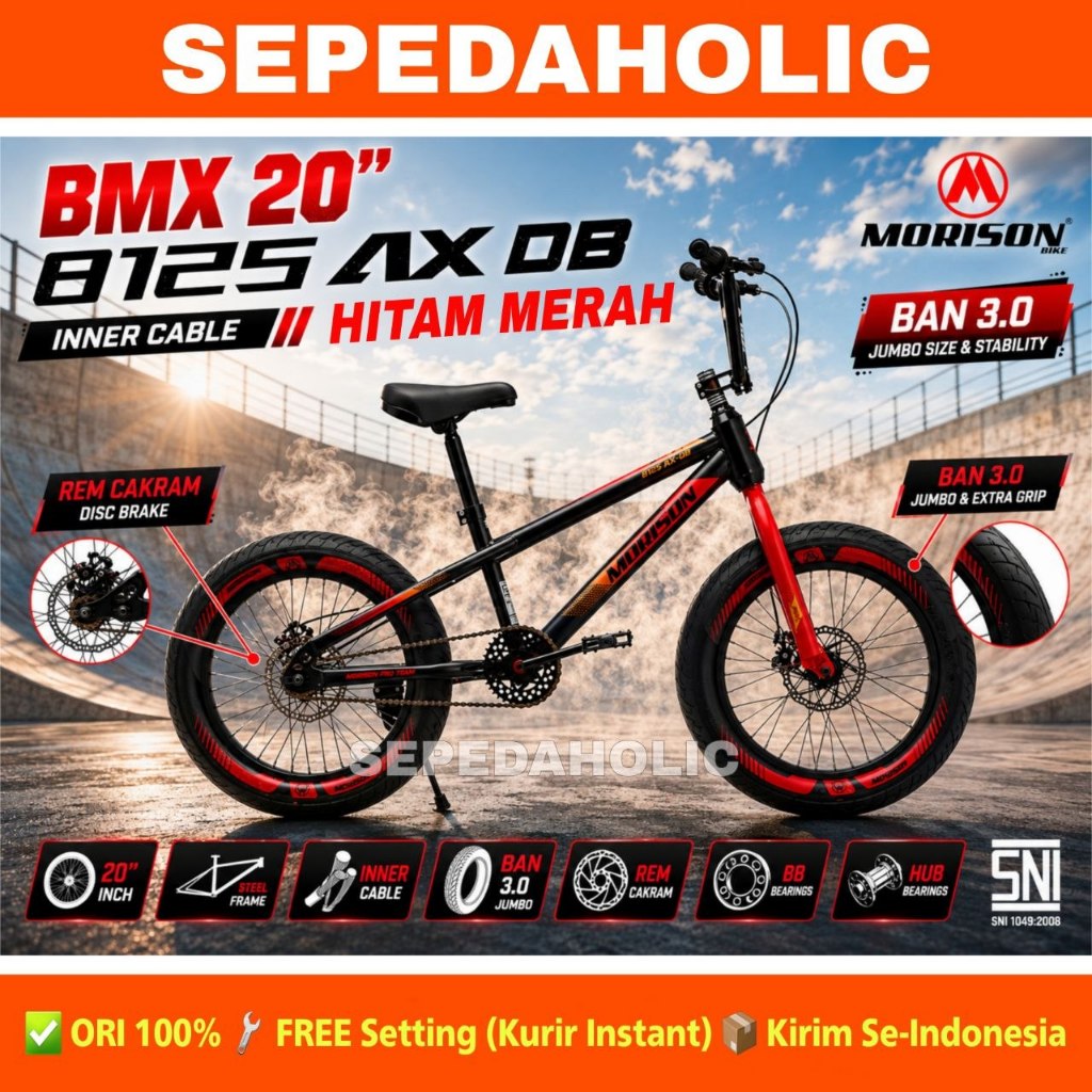 Sepeda Anak Laki BMX MORISON 8125 AX DB 20 Inch Ban 2.40 & 3.00 Rem Cakram