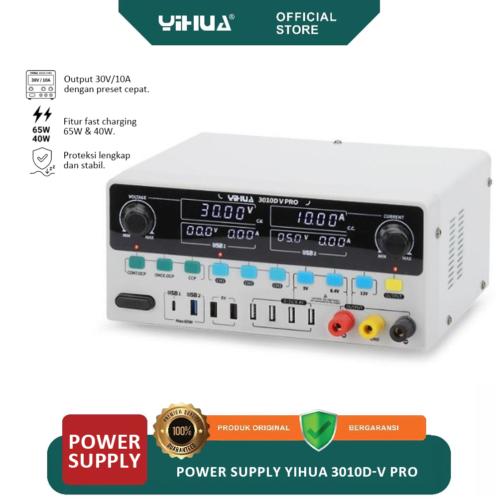 Power Supply YIHUA 3010D-V PRO 30V 10A Digital Adjustable DC Bench Power Supply untuk Servis HP, PCB