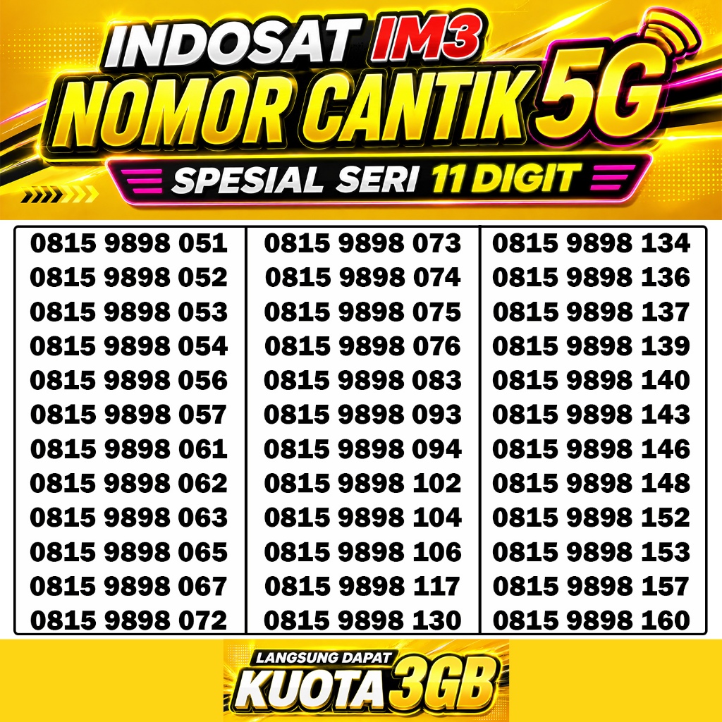 Nomor Cantik Indosat Ooredoo 5G seri 11 Digit