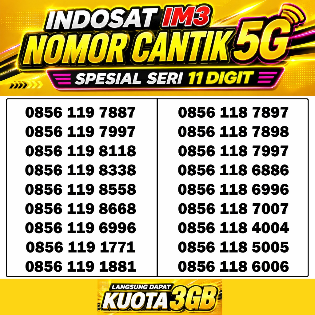 Indosat Ooredoo Nomor Cantik 11 Digit suport 5G Free kuota 3Gb
