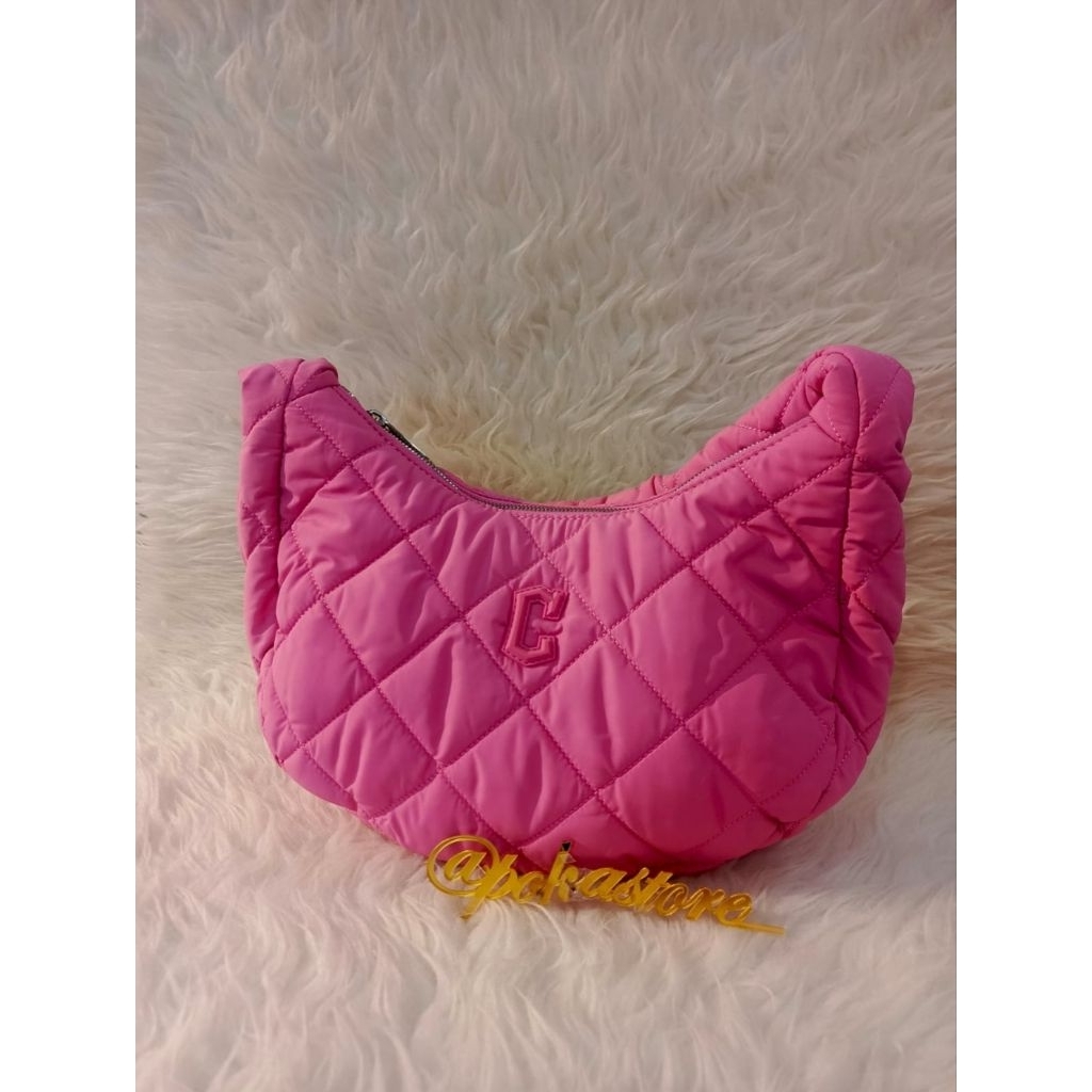 Tas MLB Padding Quilted M-Hobo Bag Pink ASLI