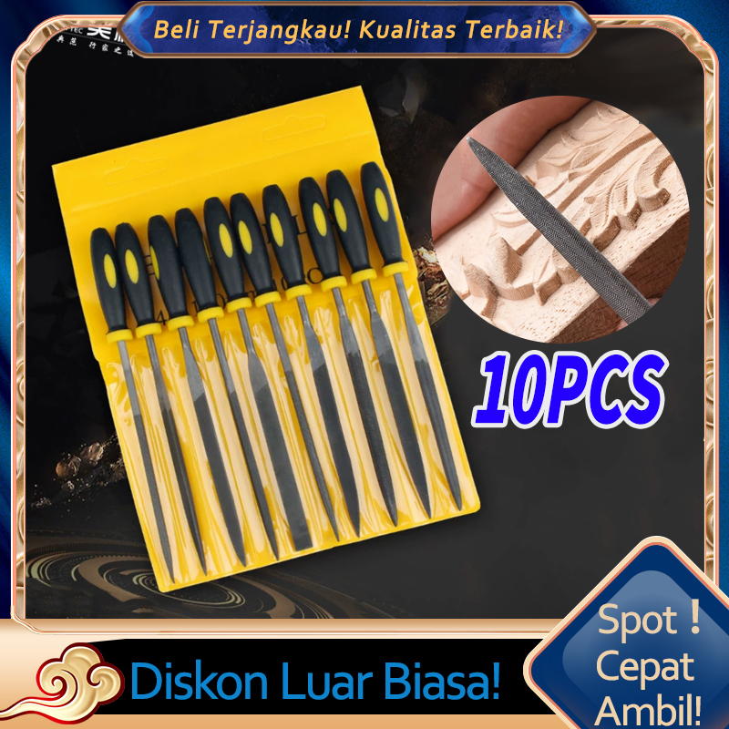 Set 10 Pcs Kikir Besi Kayu Kecil Penghalus Perkakas Steel