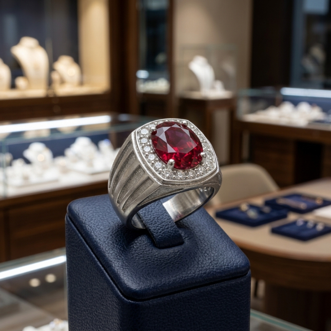 Cincin Pria Ruby Merah Premium Custom Nama | Suasa Kuningan Asli Lapis Emas | Ring Pria Elegan Gold 