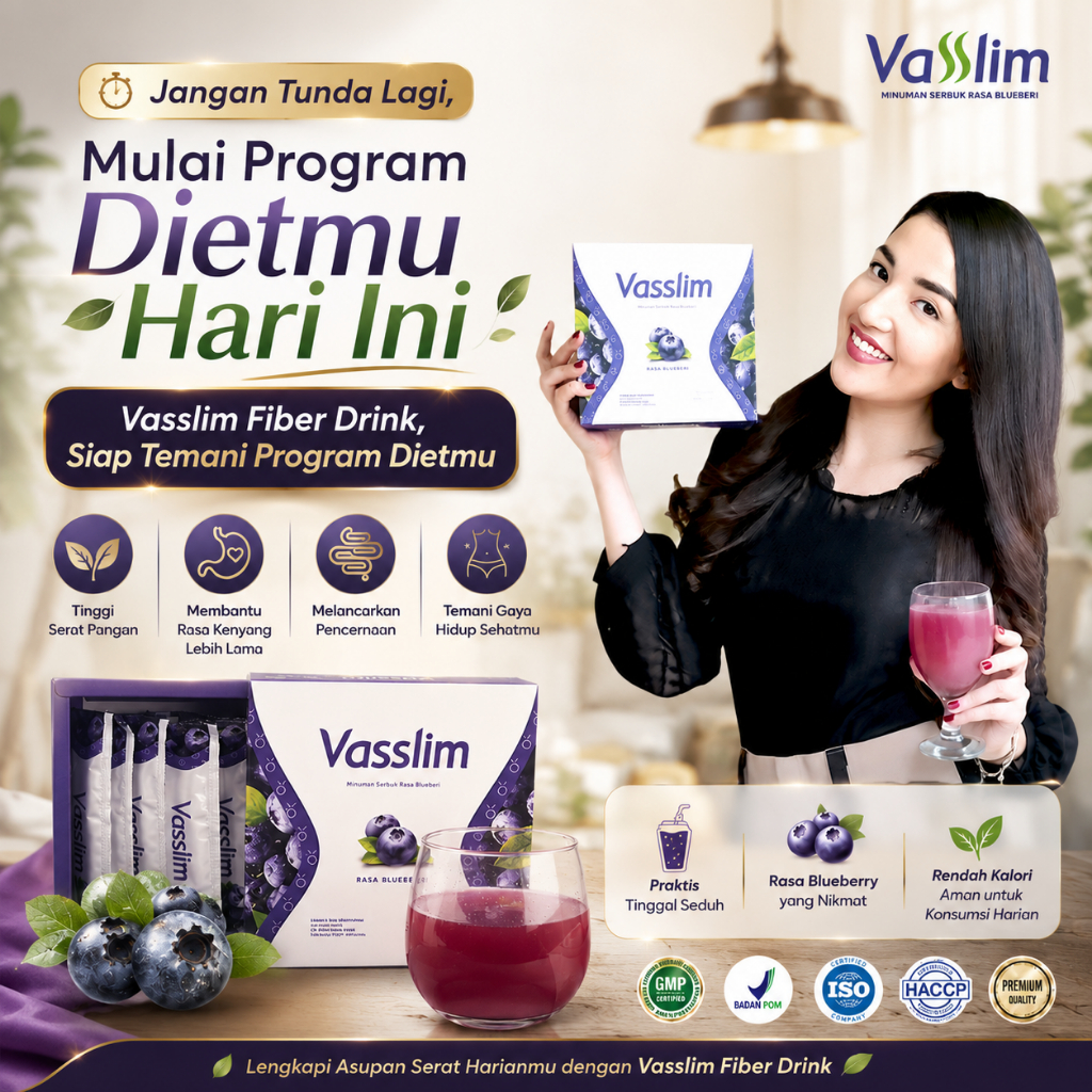 Vasslim Fiber Drink Blueberry Minuman Serbuk Original BPOM Halal Promo Harga Terbaik