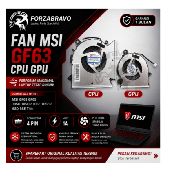 Fan Kipas Laptop MSI GF63 GF65 10SD 10SDR 10SE 10SER 9SD 9SE Thin Sepasang