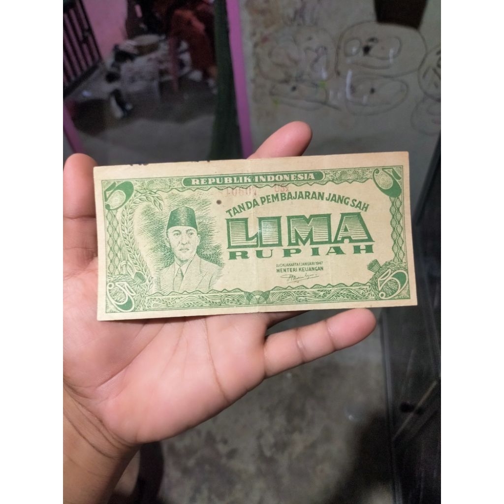 uang kuno 5 rupiah Soekarno 1947