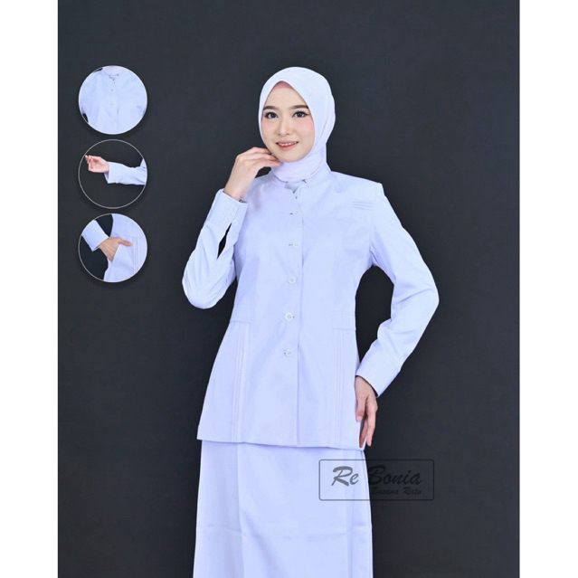 Seragam PDH putih-putih Nakes rok A blazer putih asn pns seragam kerja Nakes