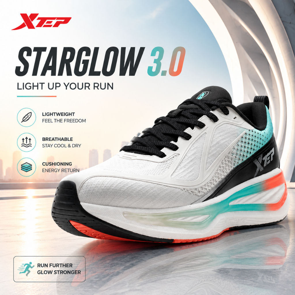 XTEP StarGlow 3.0 Sepatu Running Pria Original Lightweight Breathable Cushion Running Shoes Sport Sn