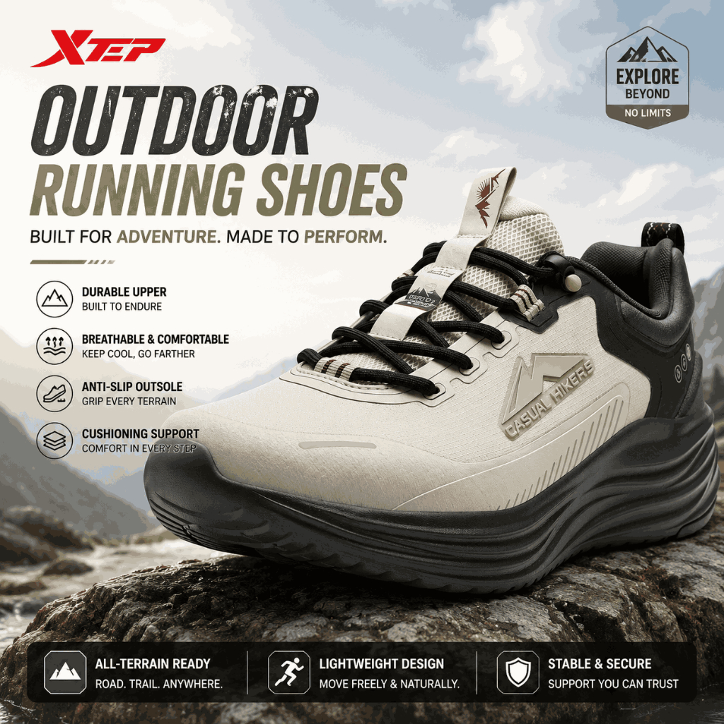 XTEP Outdoor Shoes Sepatu Running Pria Original Lightweight Breathable Cushion Sport Sneakers Runnin