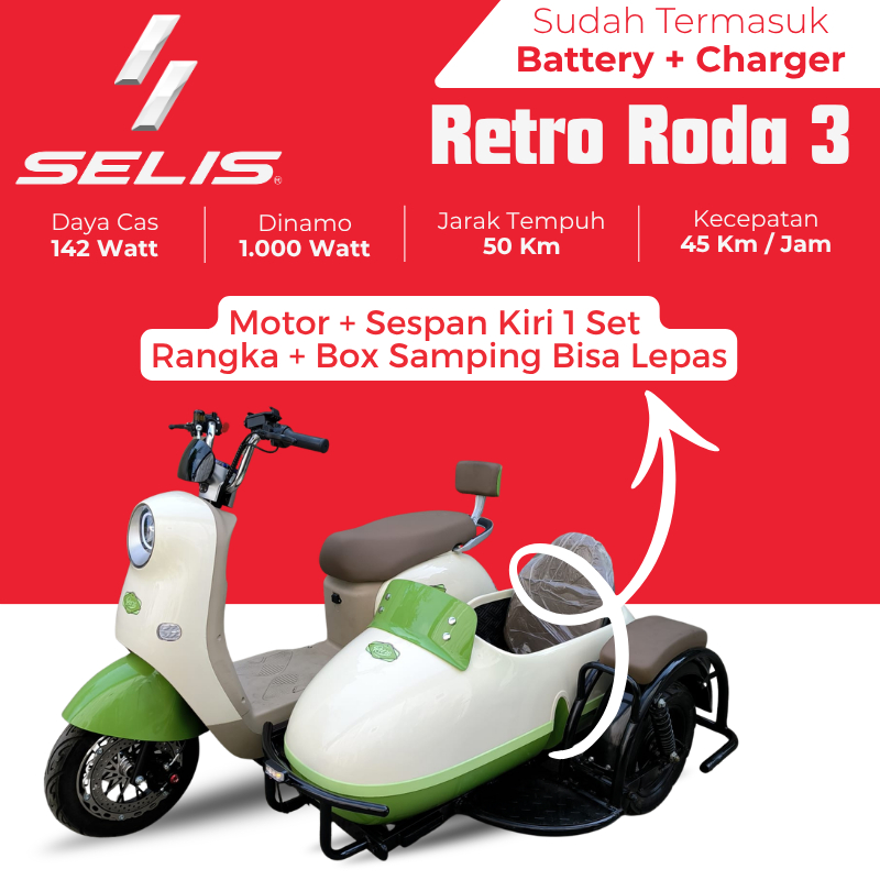SELIS Cuci Gudang - Sepeda Motor listrik Retro Roda 3 / Motor Listrik Sespan / Motor Listrik Jadul