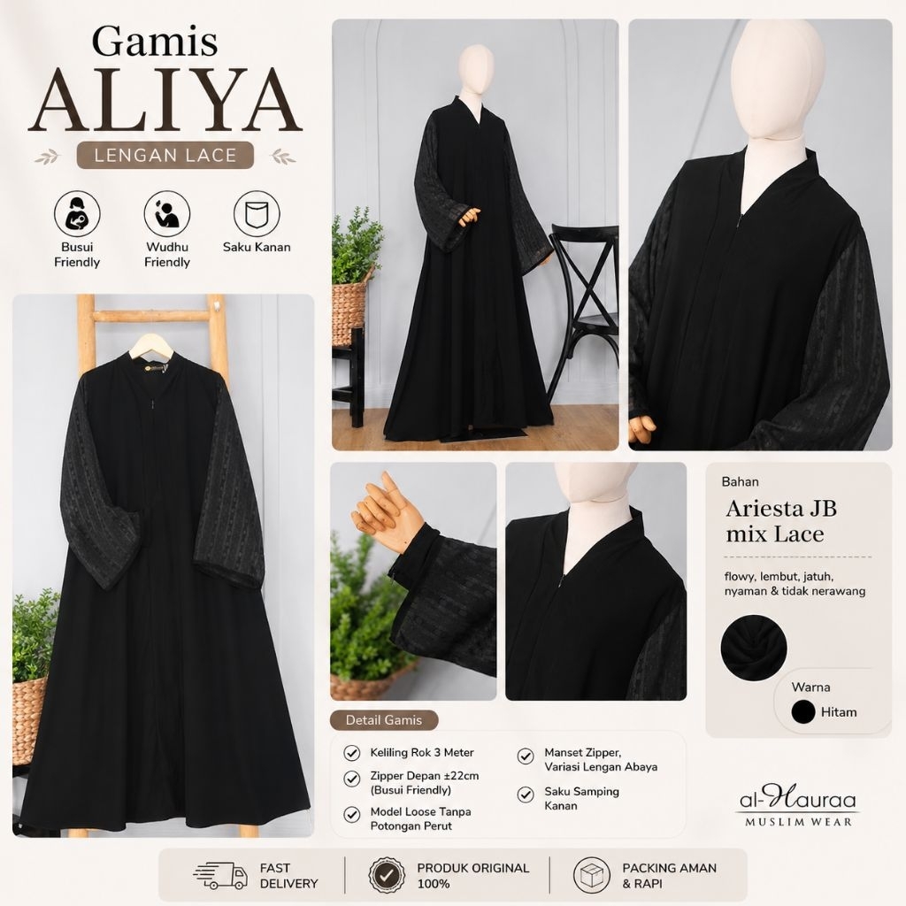 Aliya Gamis mix Lace [Jetblack] by Al Hauraa