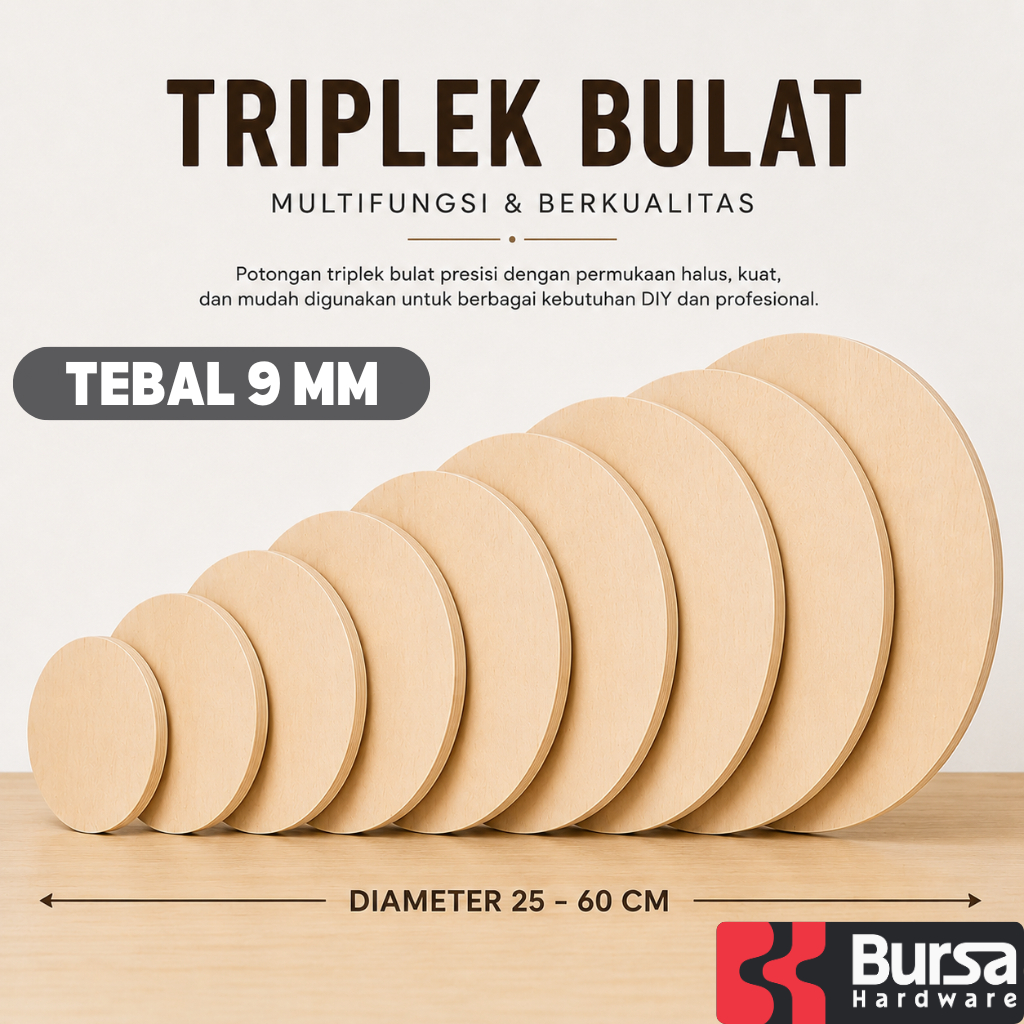 Triplek 9mm Plywood Multiplek Bentuk Bulat Bundar Lingkaran Diameter 20 Sampai 60 Cm