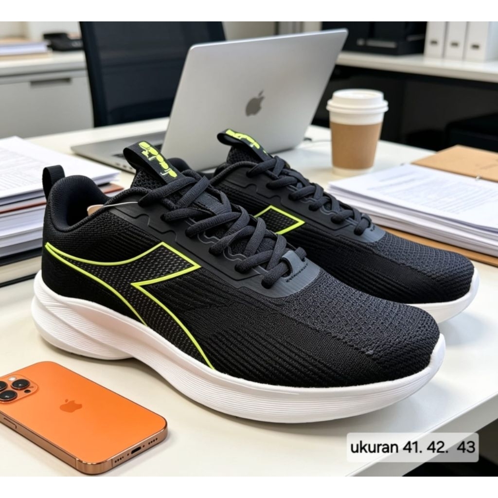 sepatu kerja sepatu sekolah sport runing pria diadora manva black original