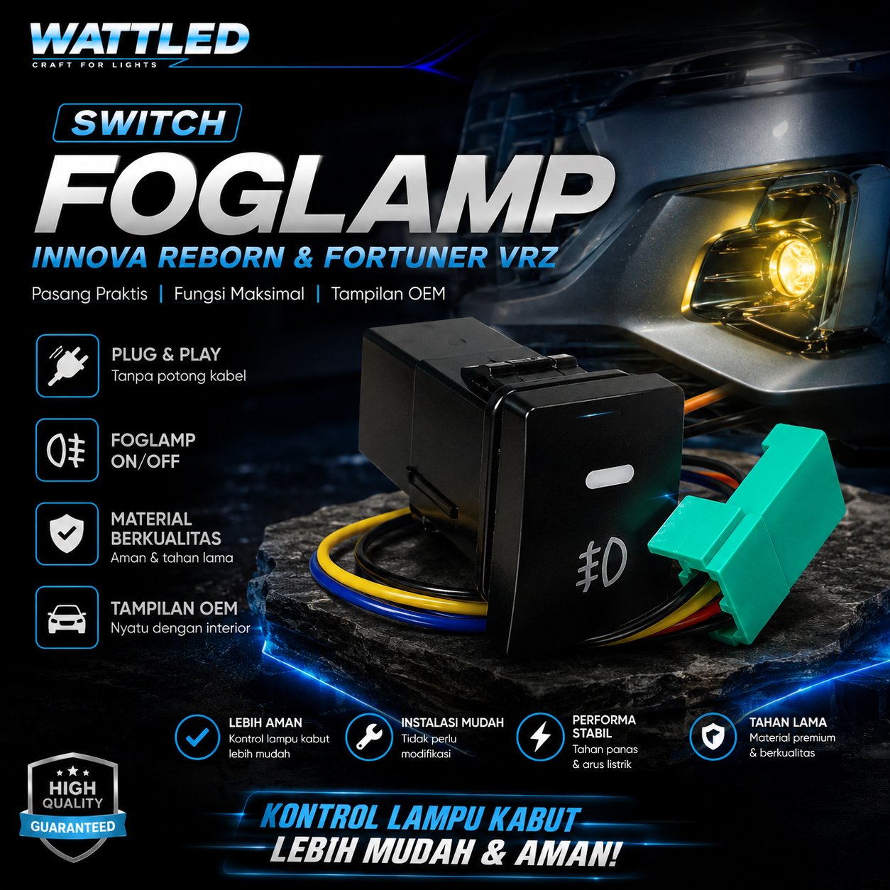 Switch Saklar Tombol Foglamp Mini Projie Innova Reborn & Fortuner VRZ 100% Plug And Play Grade A+