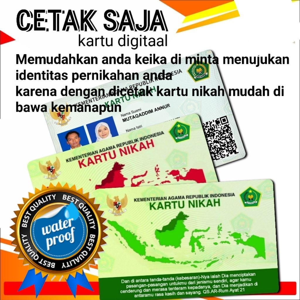 HANYA CETAK KARTU NIKAH DIGITAL PVC TEBAL SEHARI JADI GRATIS MIKA PELINDUNG KARTU