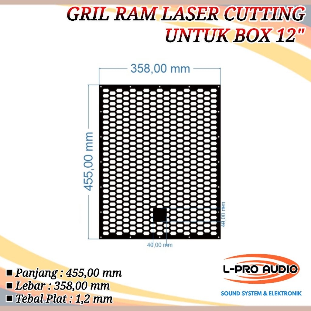 Ram gril box speaker 12in subwofer laser cutting plat 1,2mm