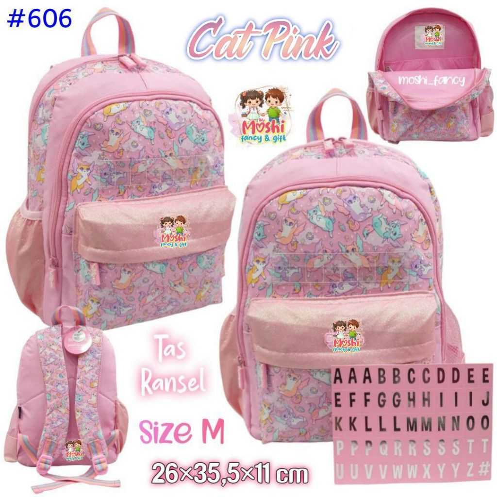 Tas Ransel Cats Pink Nama / Tas Gendong Anak Perempuan Girl / Tas Sekolah Ransel Moitf Kucing Custom