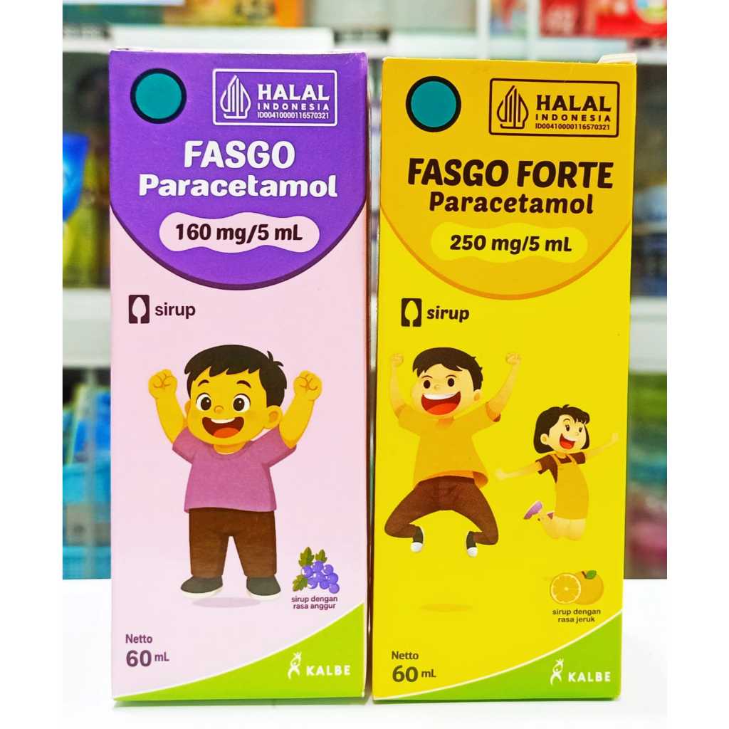 FASGO DAN FASGO FORTE (PARACETAMOL SIRUP @60ML) - MENURUNKAN DEMAM DAN MEREDAKAN SAKIT GIGI ANAK