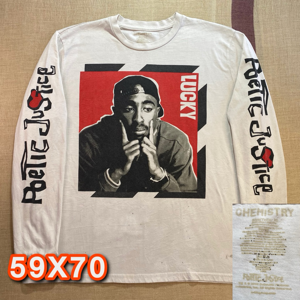 Kaos 2Pac Tupac Shakur Poetic Justice Lucky Longsleeve Lengan Panjang Vintage Rap Tee Second origina