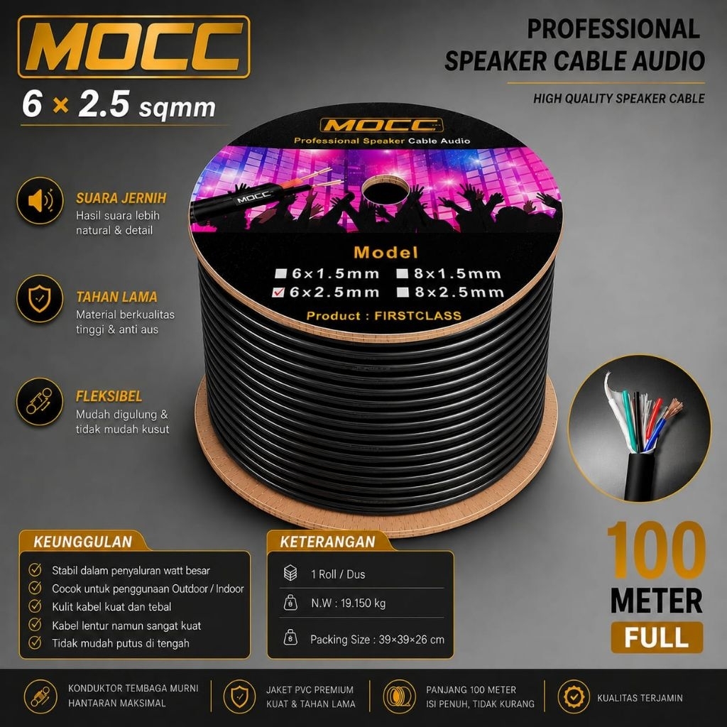 Kabel Speaker Audio MOCC 6x2,5mm | Kabel Audio Tebal 6 Serabut Per 100 meter 6 x 2,5 mm