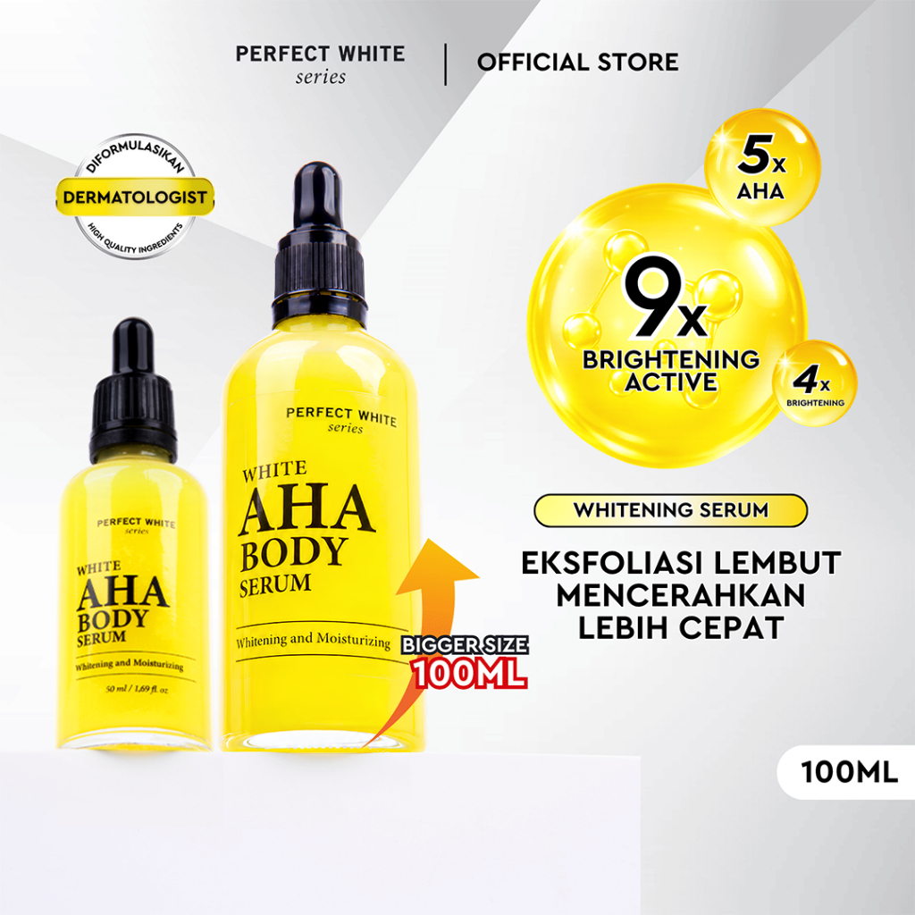[100ml] PERFECT WHITE AHA Body Serum Whitening & Moisturizing | Serum Pencerah Kulit Badan