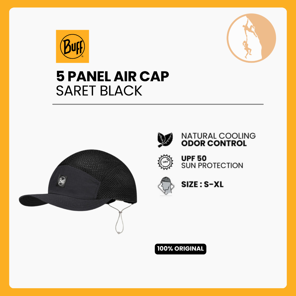 Topi Buff Original - 5 Panel Air Cap Saret Black
