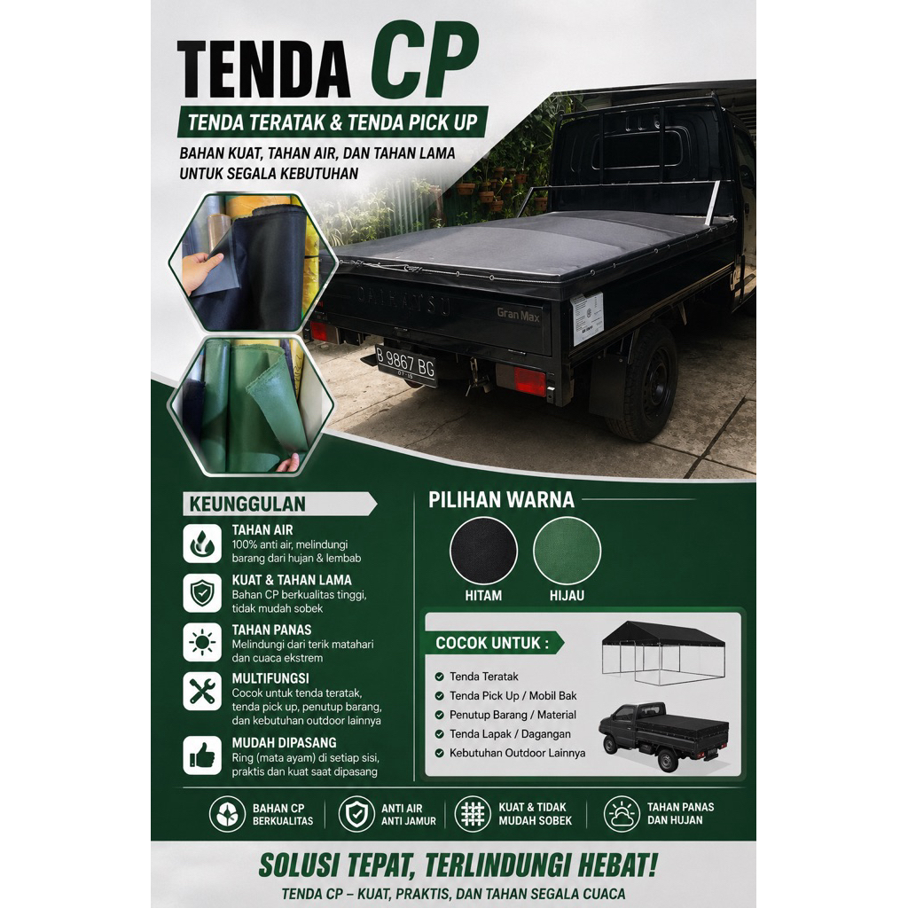 Terpal tenda teratak cp tutup bak mobil truck dll lebar 1.4m jual permeter lari