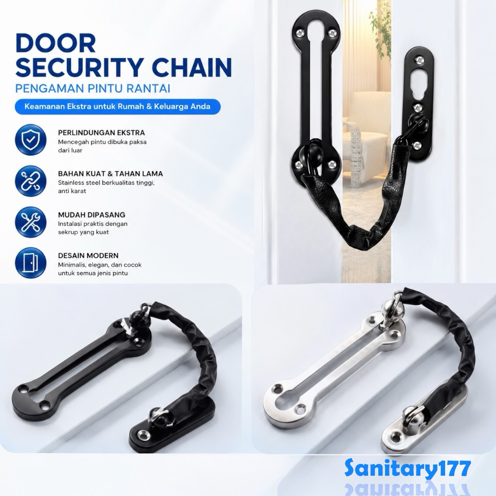 Grendel Rantai Pintu Stainless 54s-Door Chain Kunci safety lock kunci double hitam stenles hotel apa