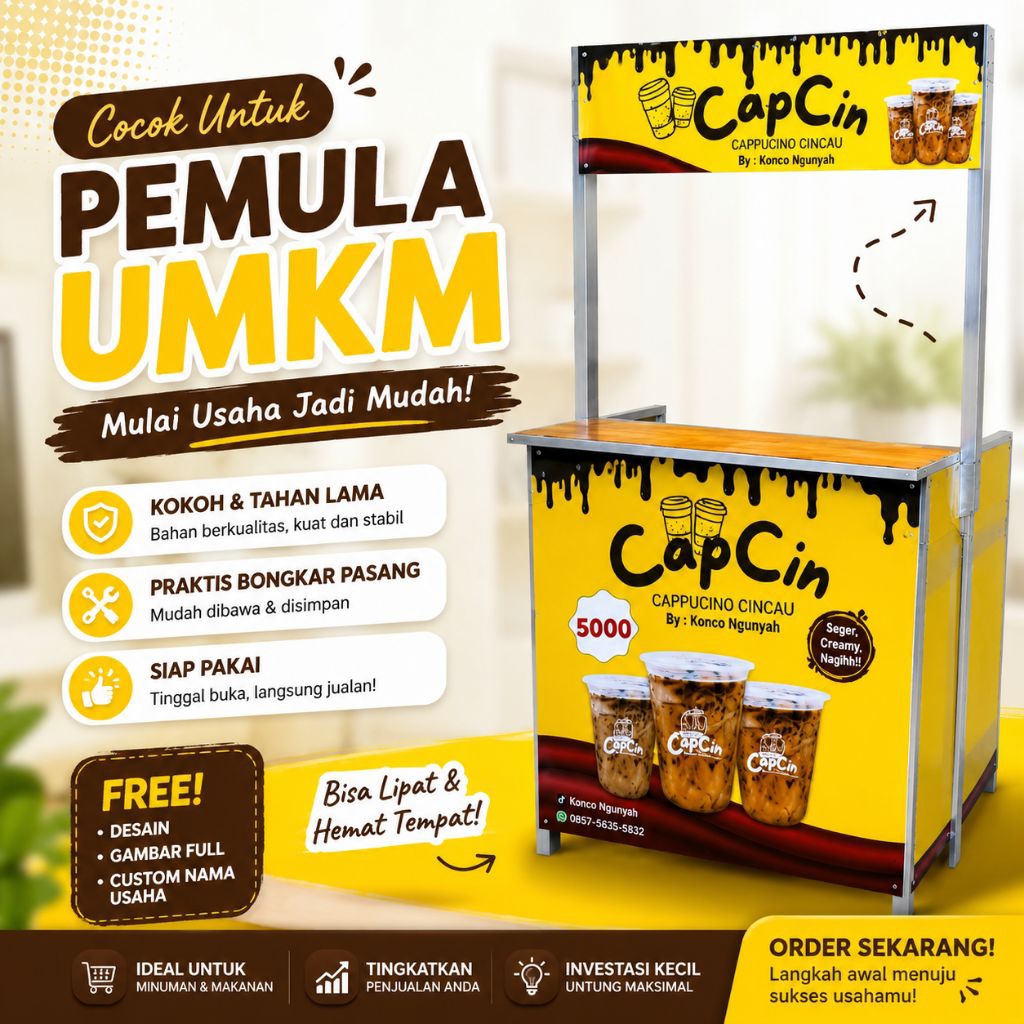 Booth Portable lipat Custom Banner/ meja jualan lipat kekinian/ booth minuman