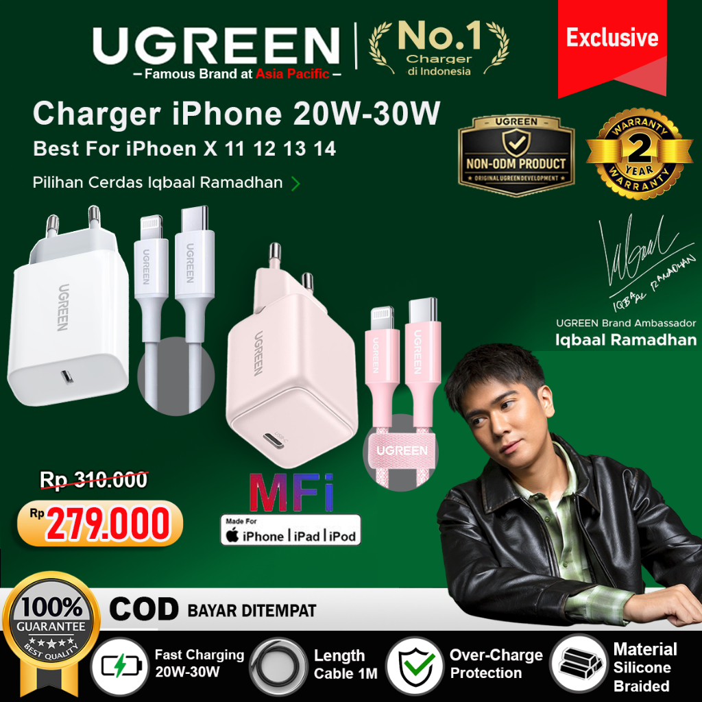 UGREEN Charger MFI iPhone 11 12 13 14 PD Type C to Lightning Fast Charging 20w 30w