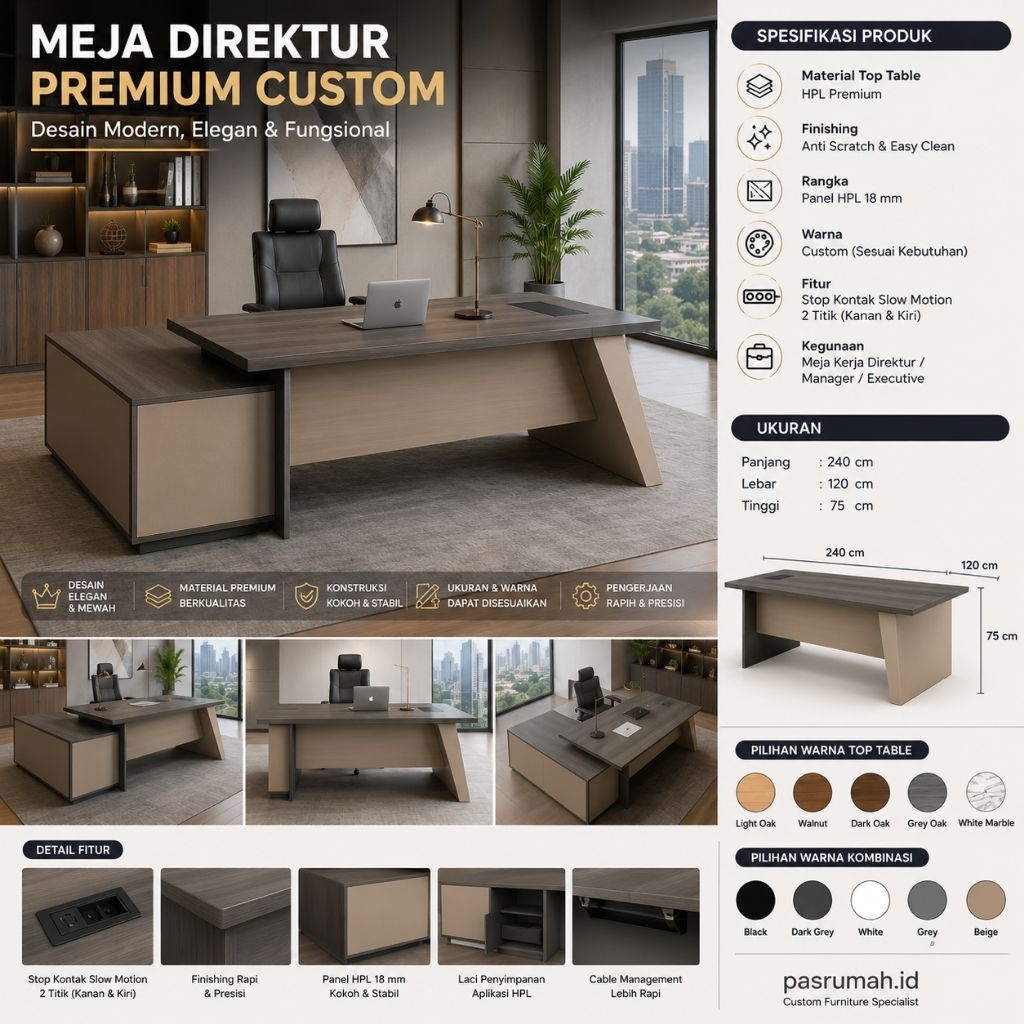 Meja Direktur L Shape Custom HPL