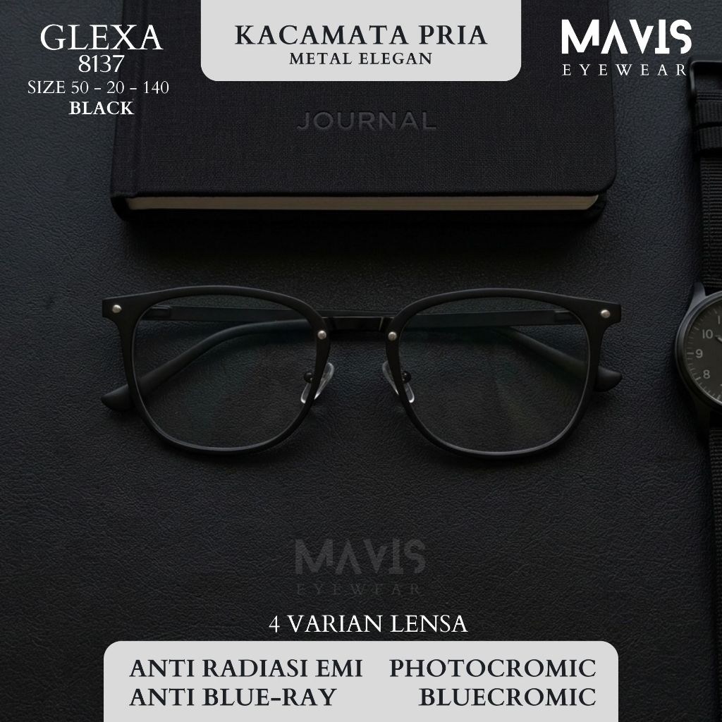 GLEXA Kacamata Pria Kasual Oval Minus -0.25 s/d -8.00 Silinder -2 Lensa Anti Radiasi Blueray Photocr