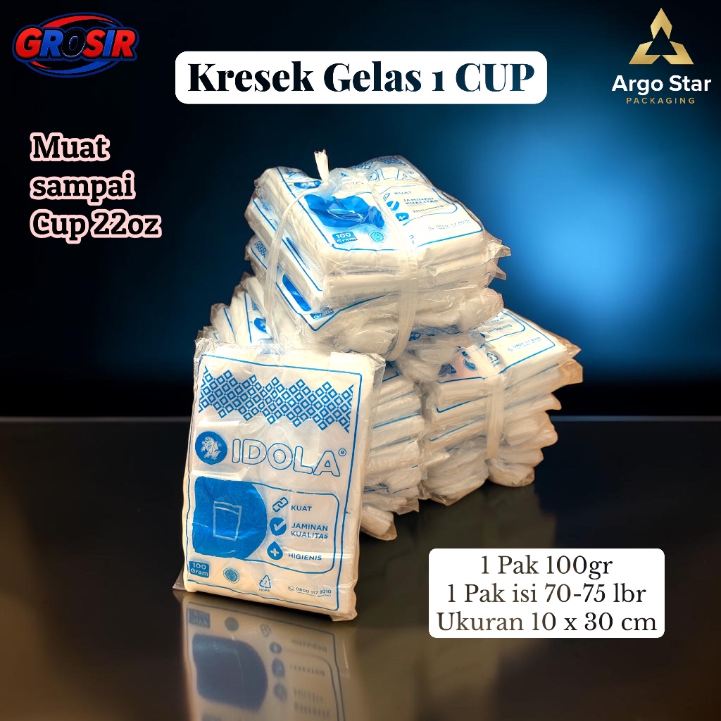 [100pcs] Kresek Gelas 1 Cup Bening Idola Ukuran 10x30 Untuk Semua Ukuran Gelas sampai 22oz