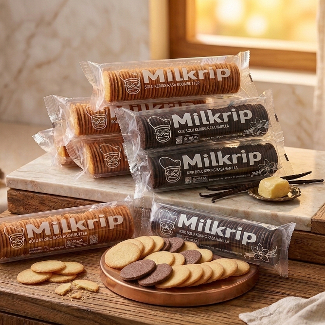Milkrip Cookies Roombutter dan Vanila Kue Kering Camilan Rasa Milk Roombutter Susu
