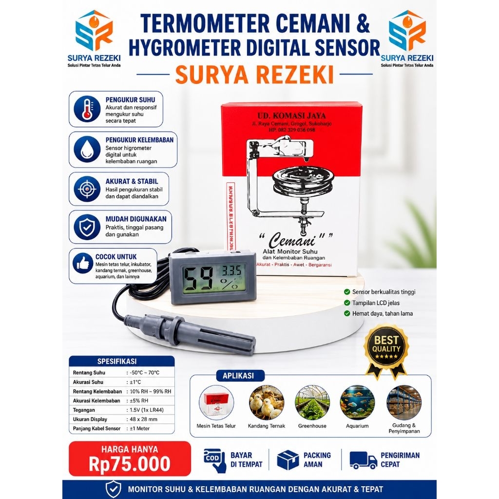 Paket thermostat dan hygrometer digital sensor mesin penetas telur otomatis