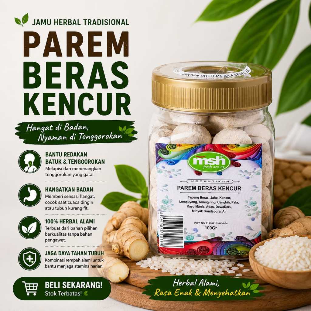 Parem Beras Kencur Premium 100gr , Parem Beras Kencur Asli , Parem Tradisional , Bebas Pegal & Lemas