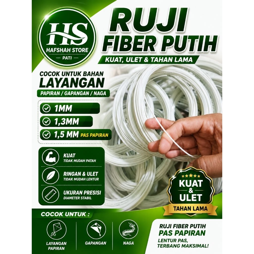 Ruji fiber putih cocok buat bahan layangan papiran/gapangan/naga1mm 1,3mm 1,5 mm pas papiran