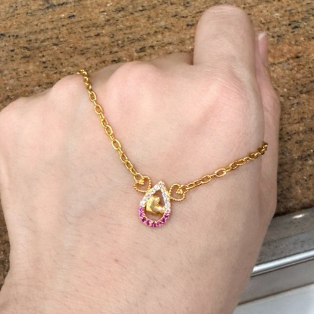 kalung fancy love tetes pink putih simple elegant emas asli kadar 875