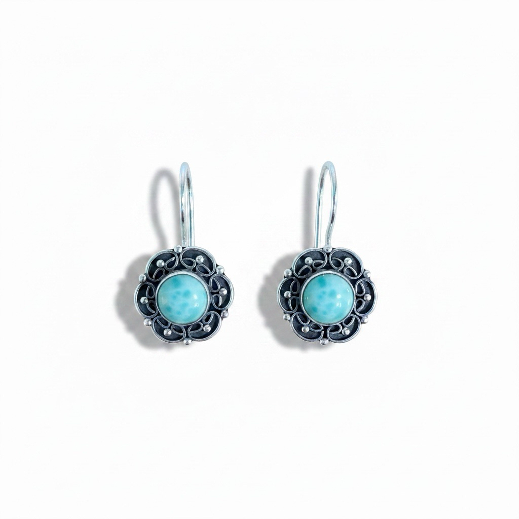 Anting perak 925 dengan permata larimar asli | Earring silver 925 with natural larimar stone | Narya