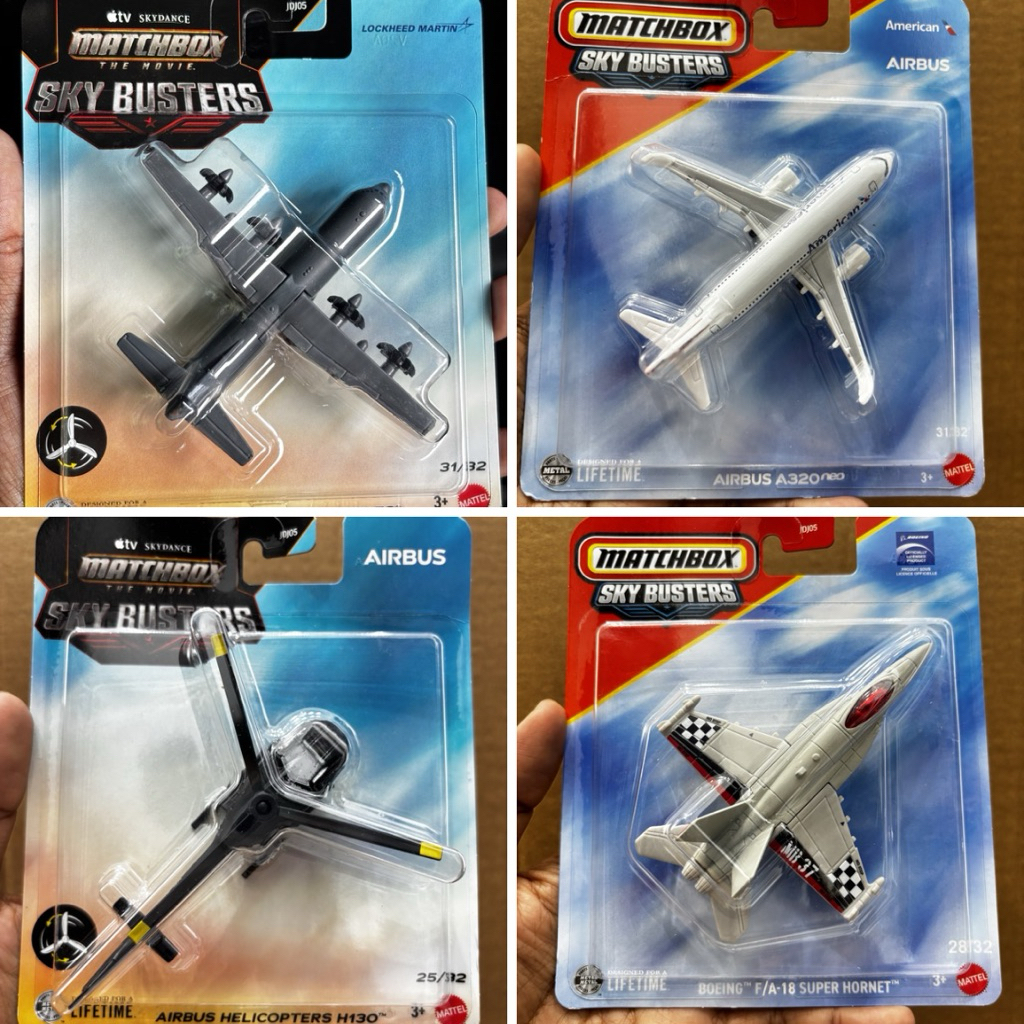 Matchbox Sky Busters Pesawat Diecast Boeing Airbus Lockheed Martin Helicopter 1:64 Mattel