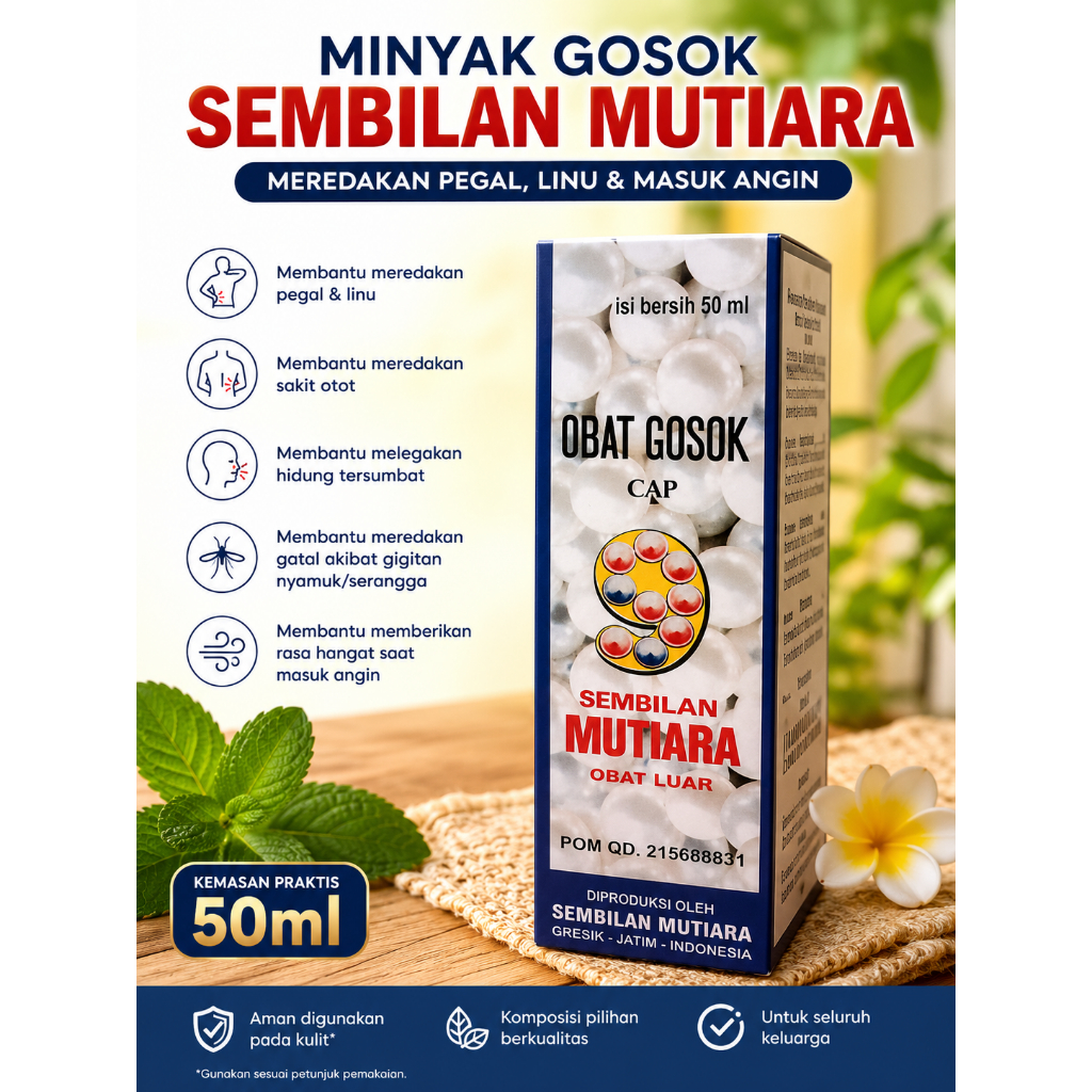 Minyak Gosok 9 Mutiara 50ml Original | Minyak Gosok Sembilan Mutiara Kemasan Botol