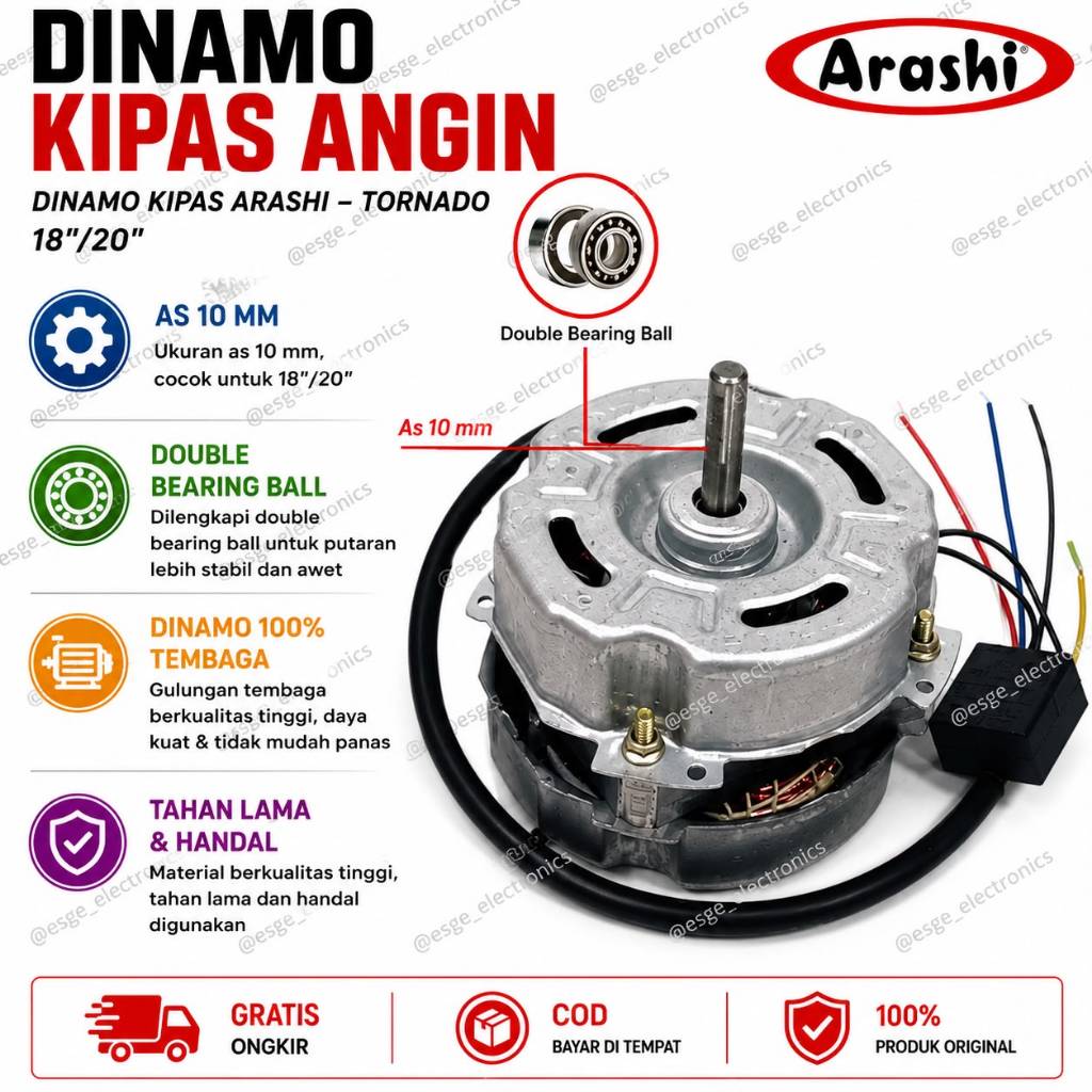ORIGINAL DINAMO KIPAS ANGIN ARASHI YUNDAI AS 10MM TEMBAGA DINAMO REMOTE DINAMO KIPAS ANGIN BESAR