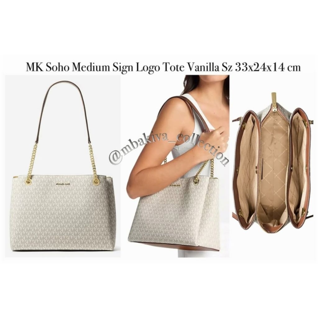 MK Soho Medium Sign Logo Tote Vanilla
