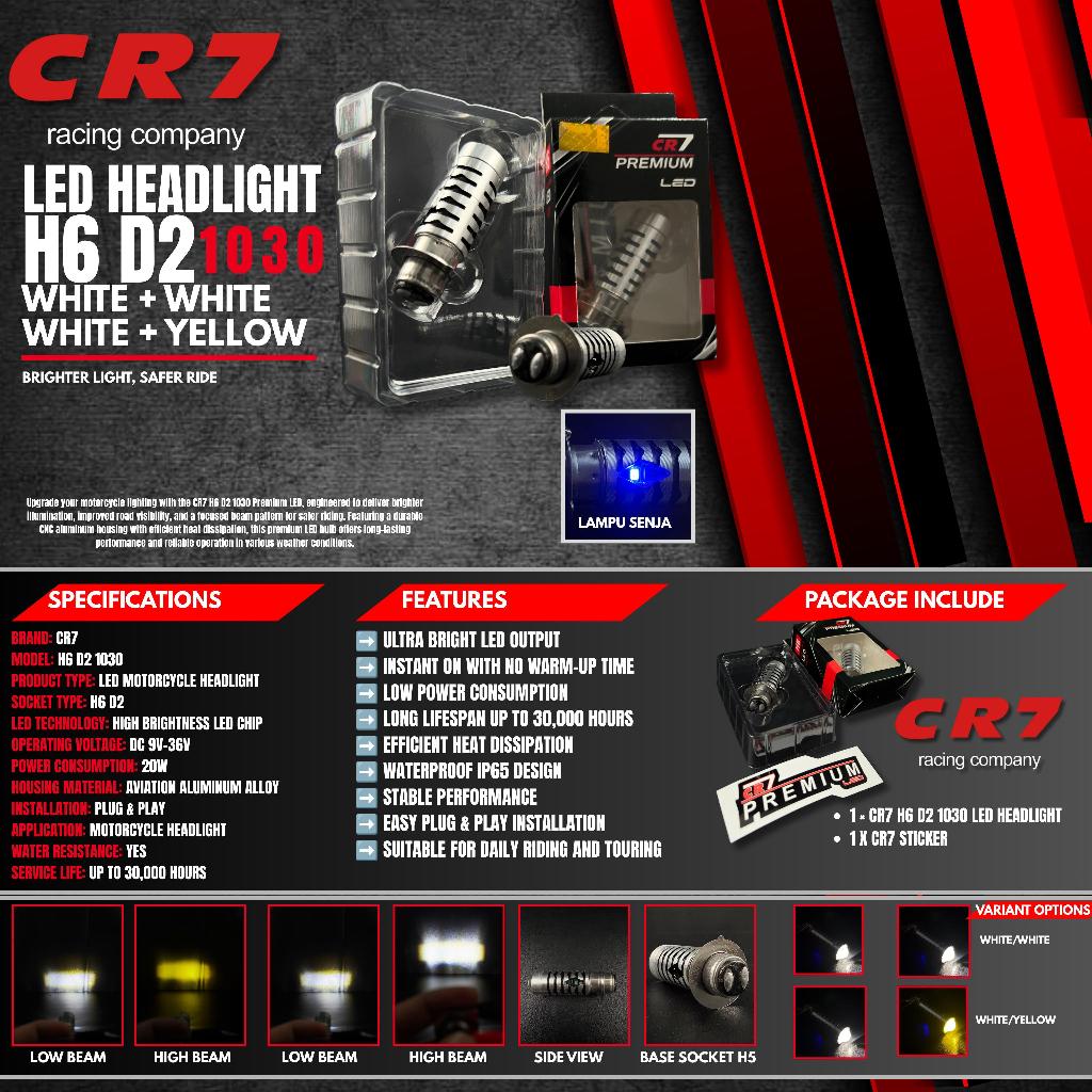 Lampu Utama H6 CR7 LED Headlight H6 D2 1030  Laser Jauh Dekat Plus Senja