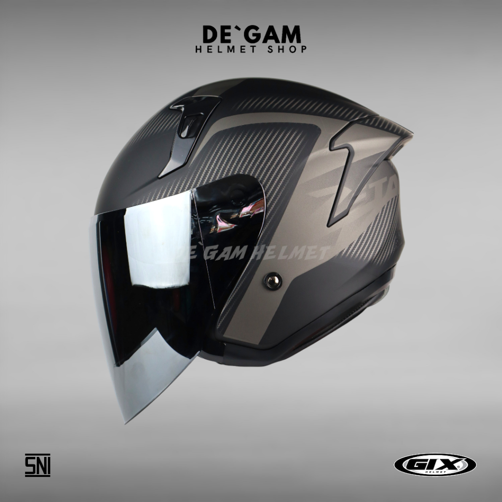 GIX Zeta Motif Neo Carbon - Black Doff/Silver - Helm Half Face