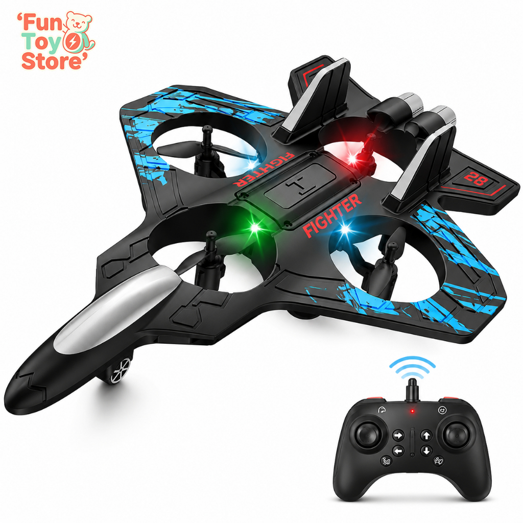 Drone Mainan RC Fighter VTOL 2.4G LED 360° Flip EPP Anti Bentur Pesawat Anak