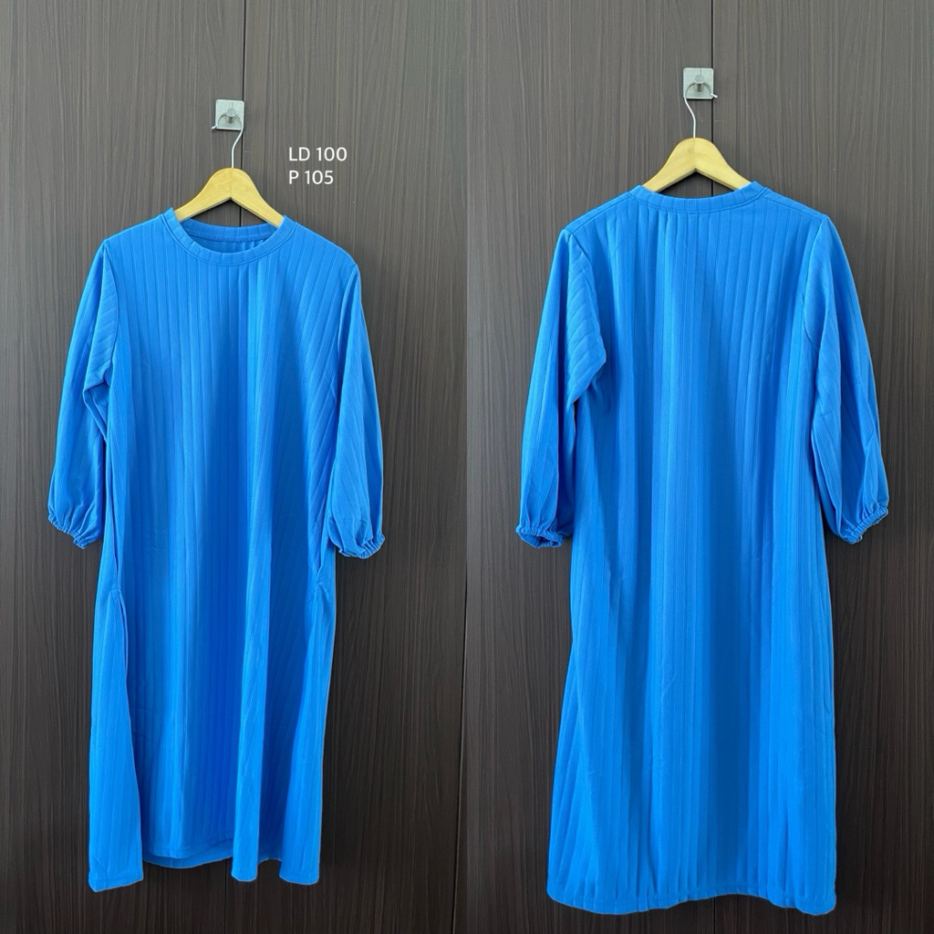 (new) Tunik midi dress gamis biru neon basic polos