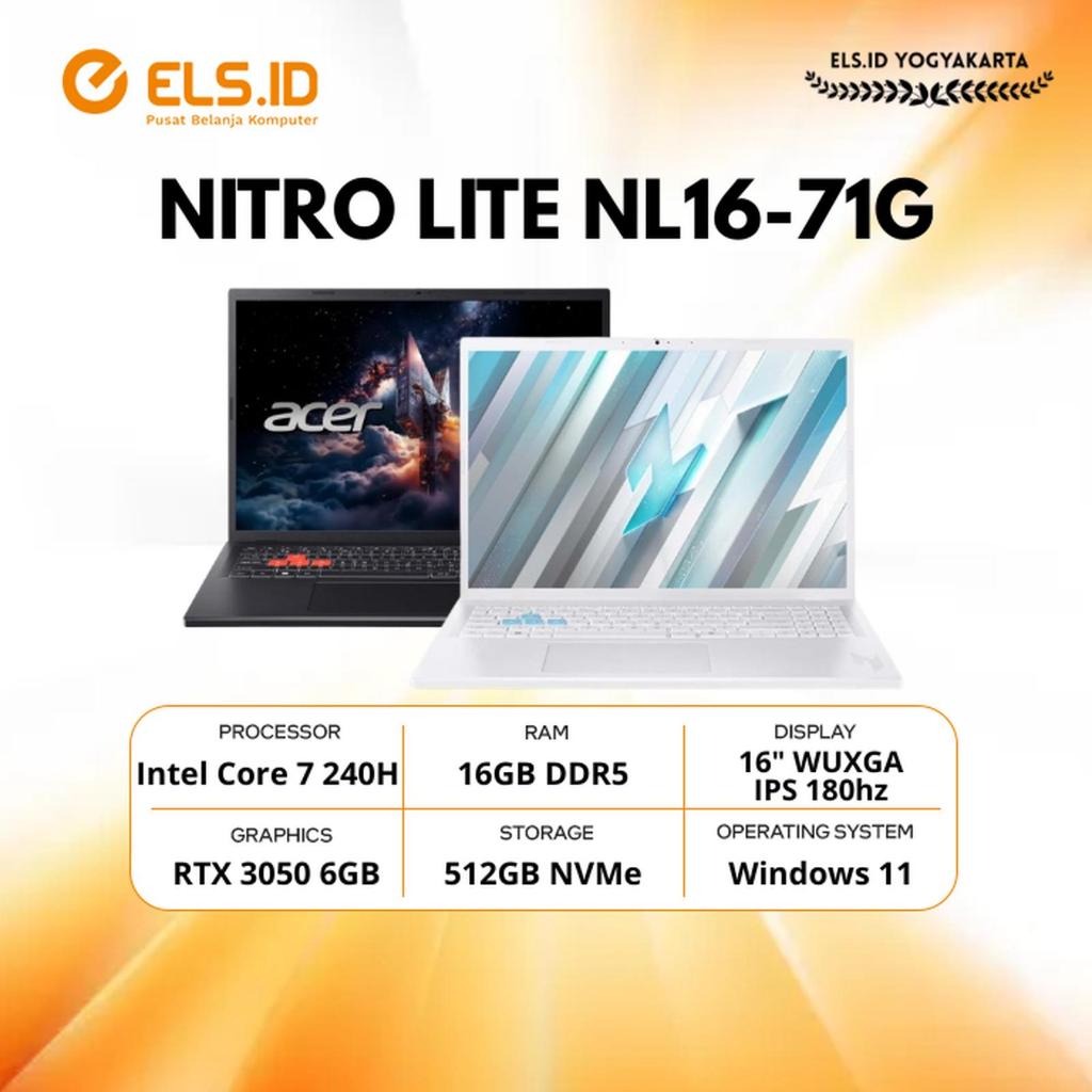 Acer Nitro Lite NL16 71G Intel Core 7 240H 16GB SSD 512GB 16" WUXGA IPS 180Hz RTX3050 W11+OH2024 - B