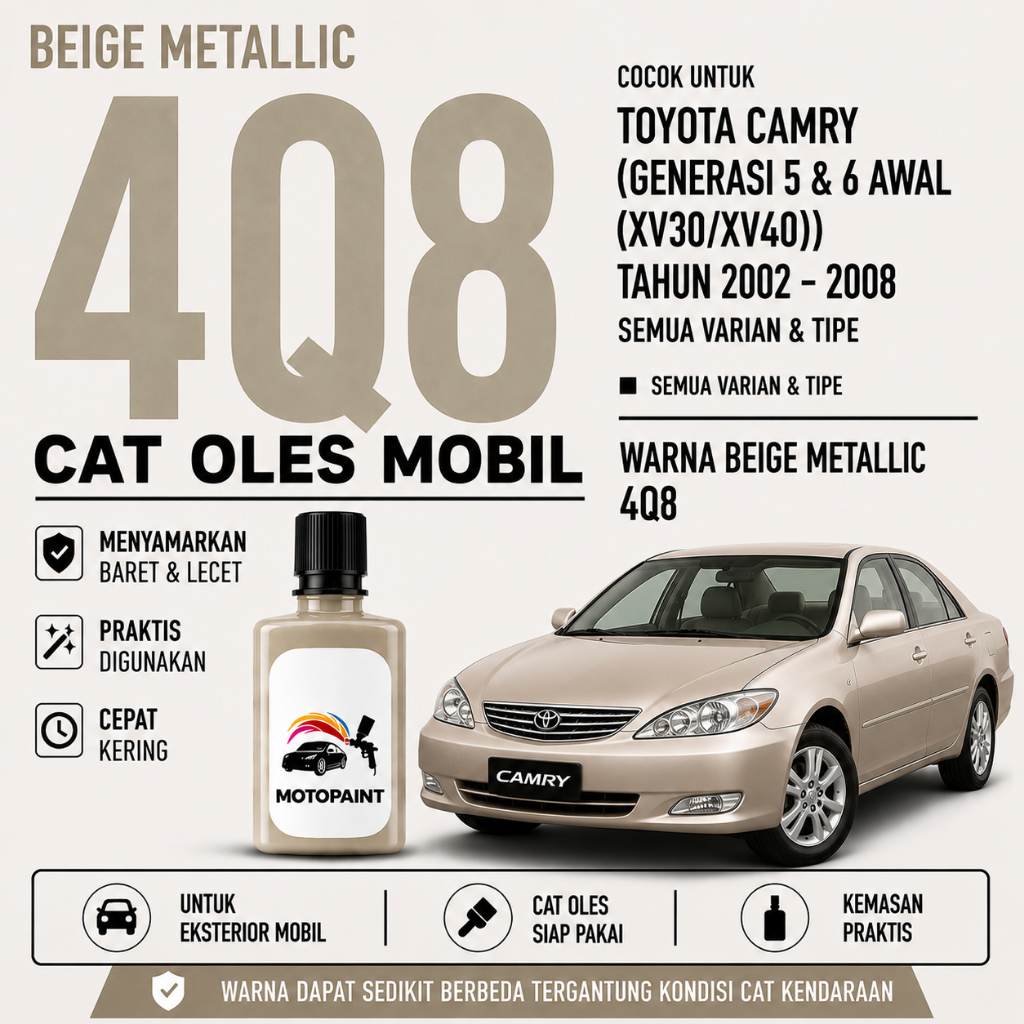 Motopaint Beige Metallic 4Q8 Cat Oles Penghilang Baret Mobil Toyota Camry Warna Krem Kecoklatan Meta