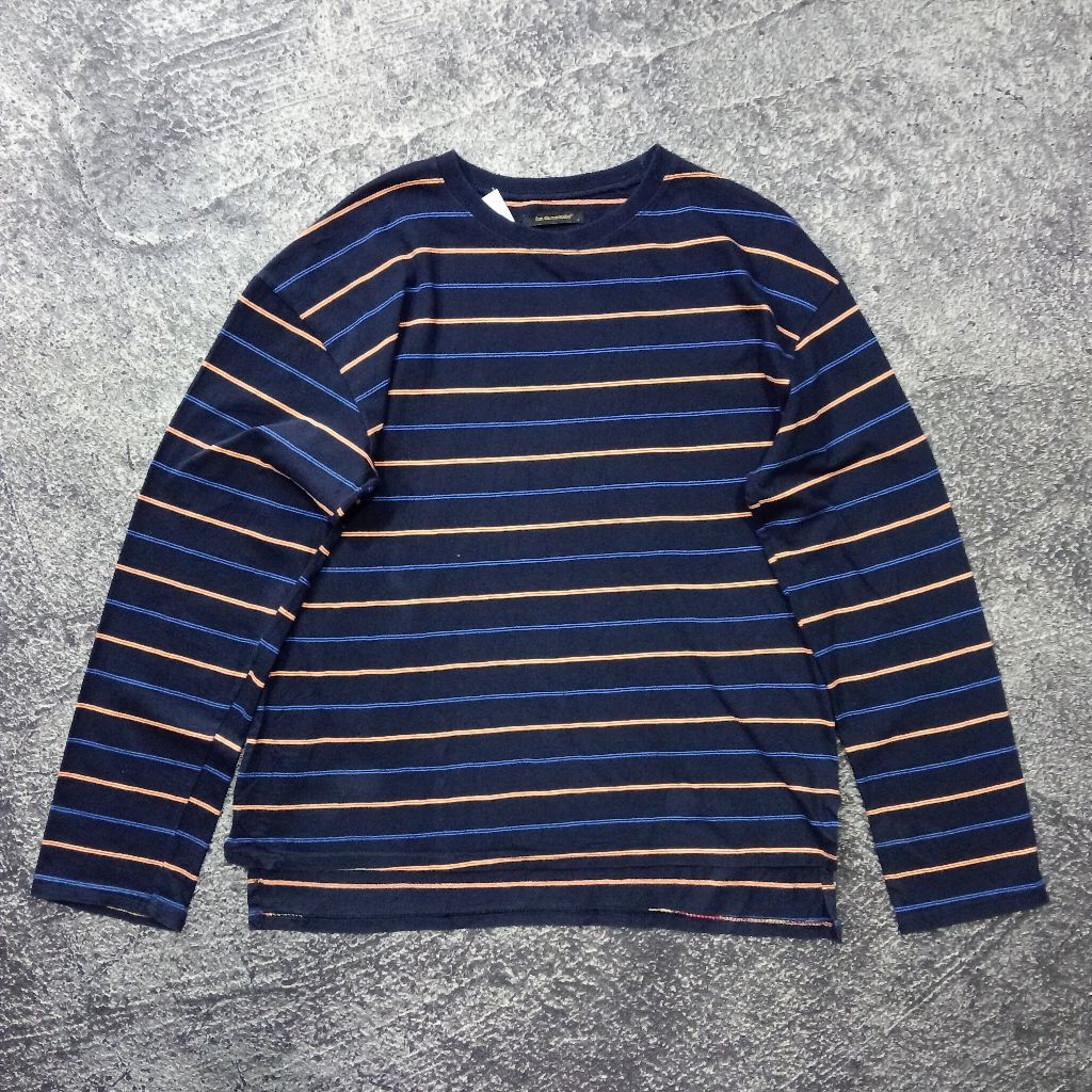 Kaos longsleeve pria FUN DA MENTALIST garis garis casual murah size L